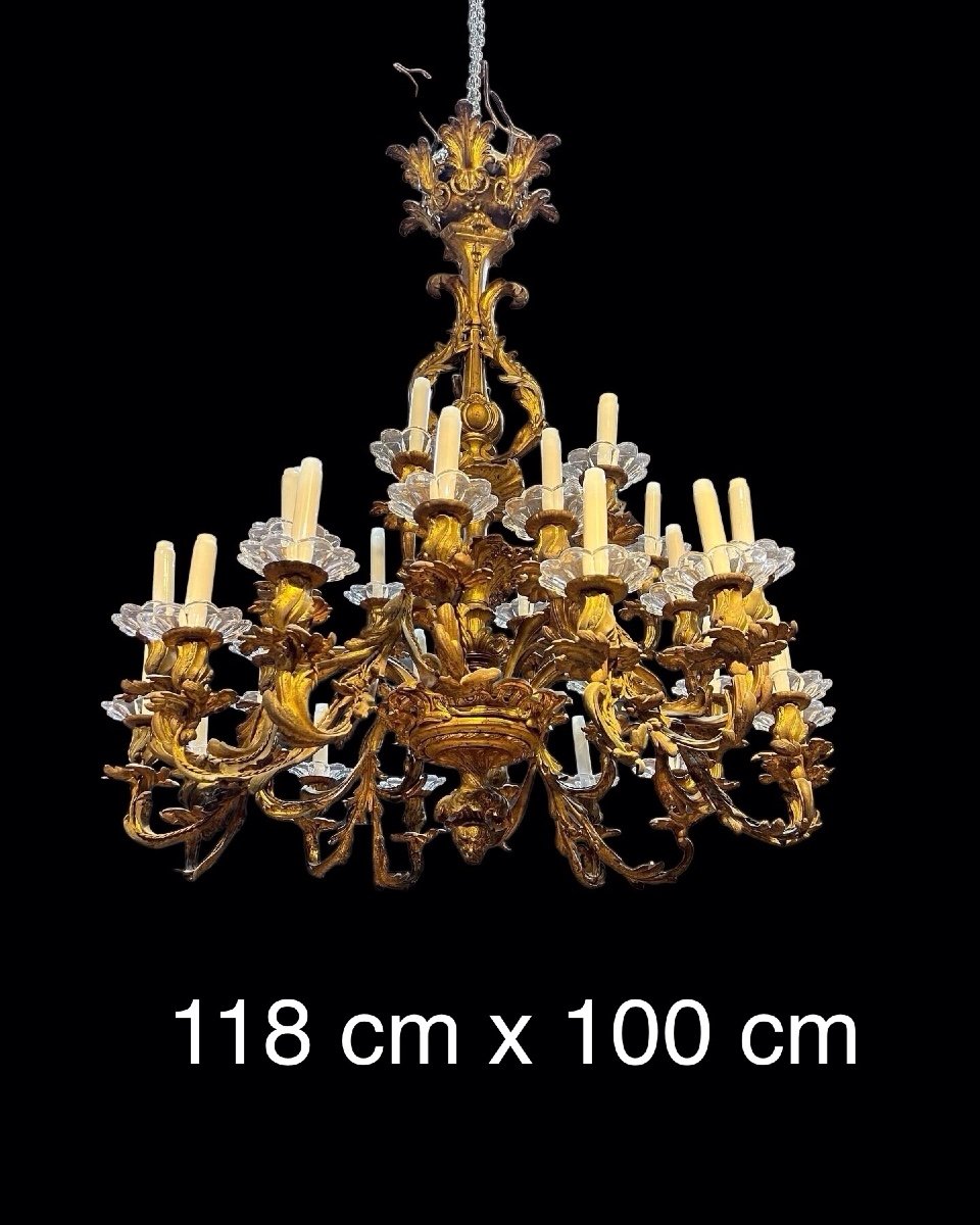 Large Louis XV Bronze Chandelier 19th Century Nap III Period-photo-4