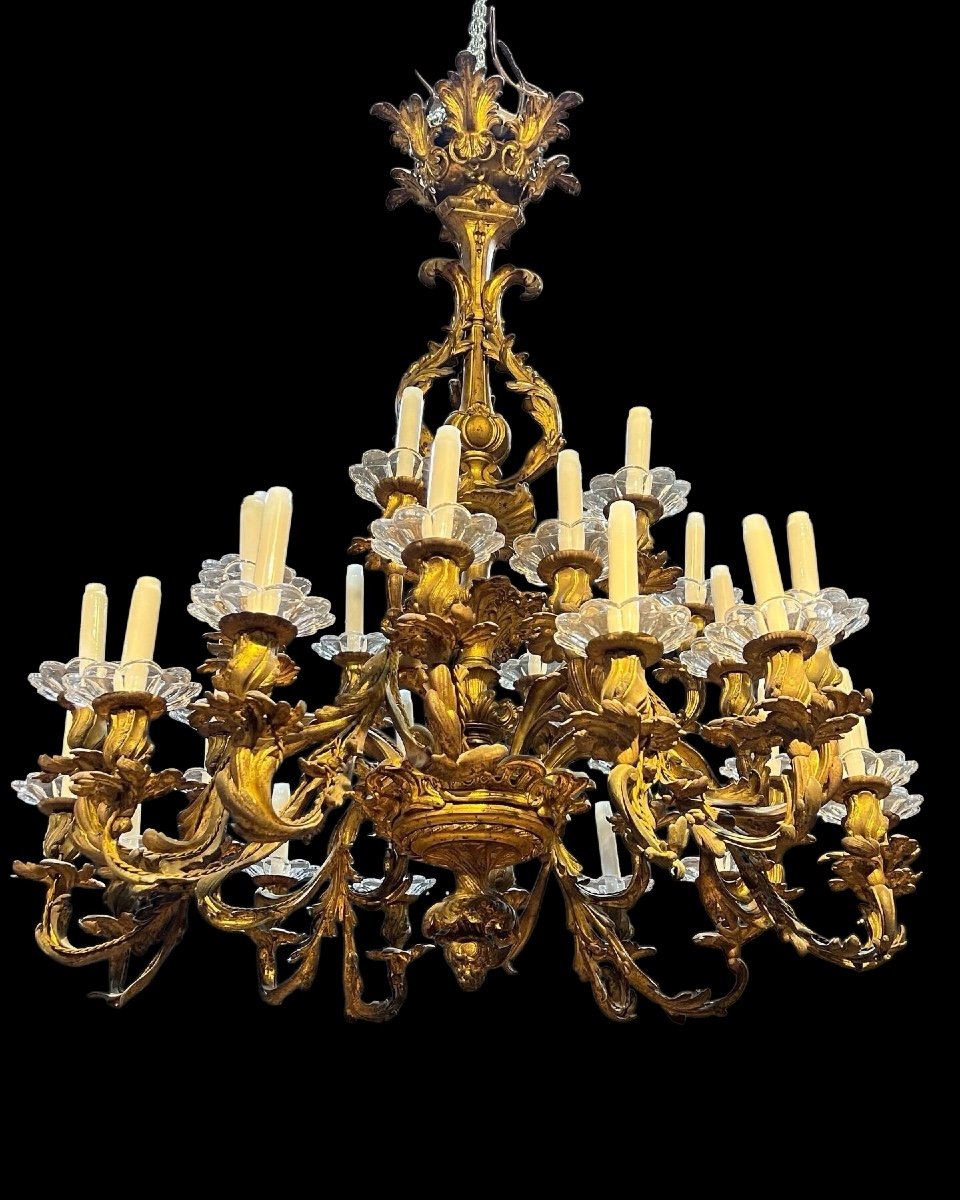 Large Louis XV Bronze Chandelier 19th Century Nap III Period-photo-7