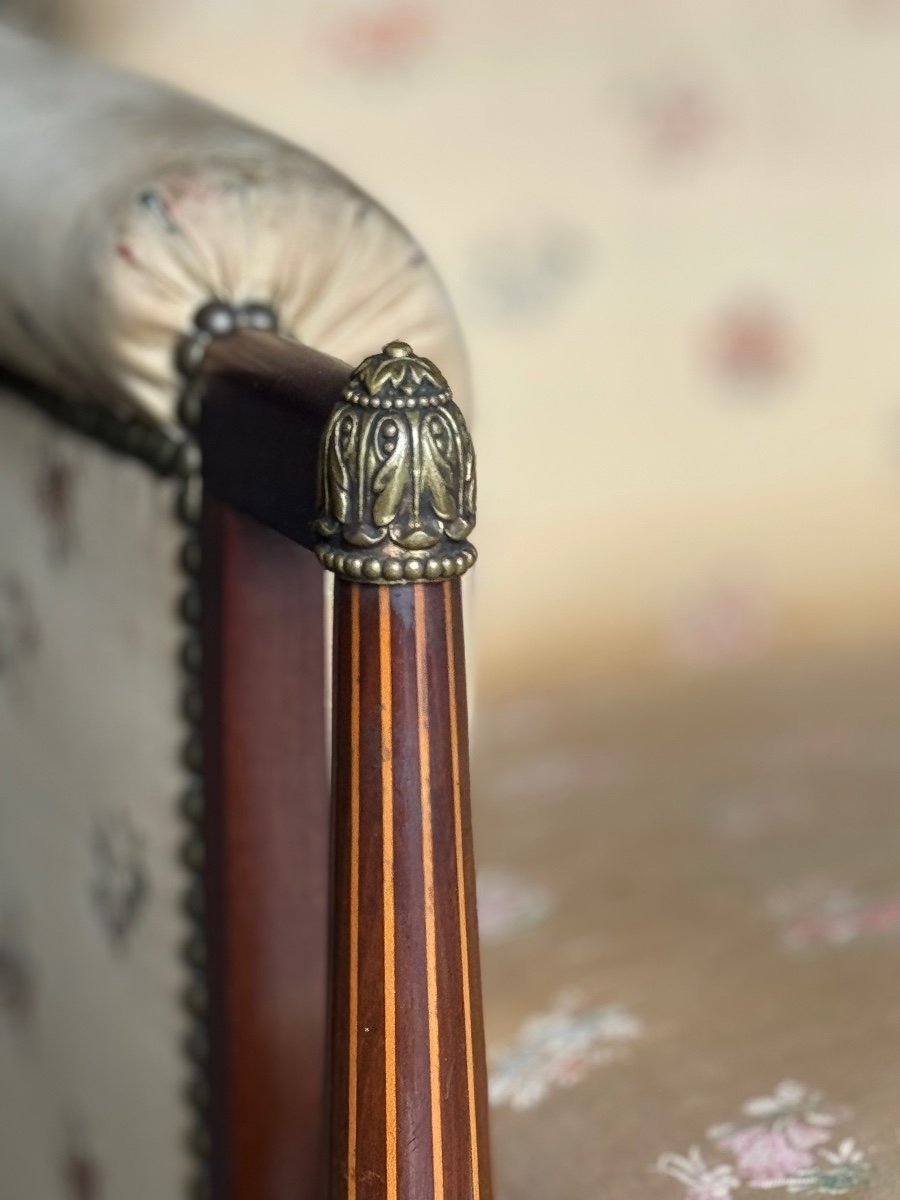 Pair Of Art Deco Marquetry & Bronze Armchairs -photo-2