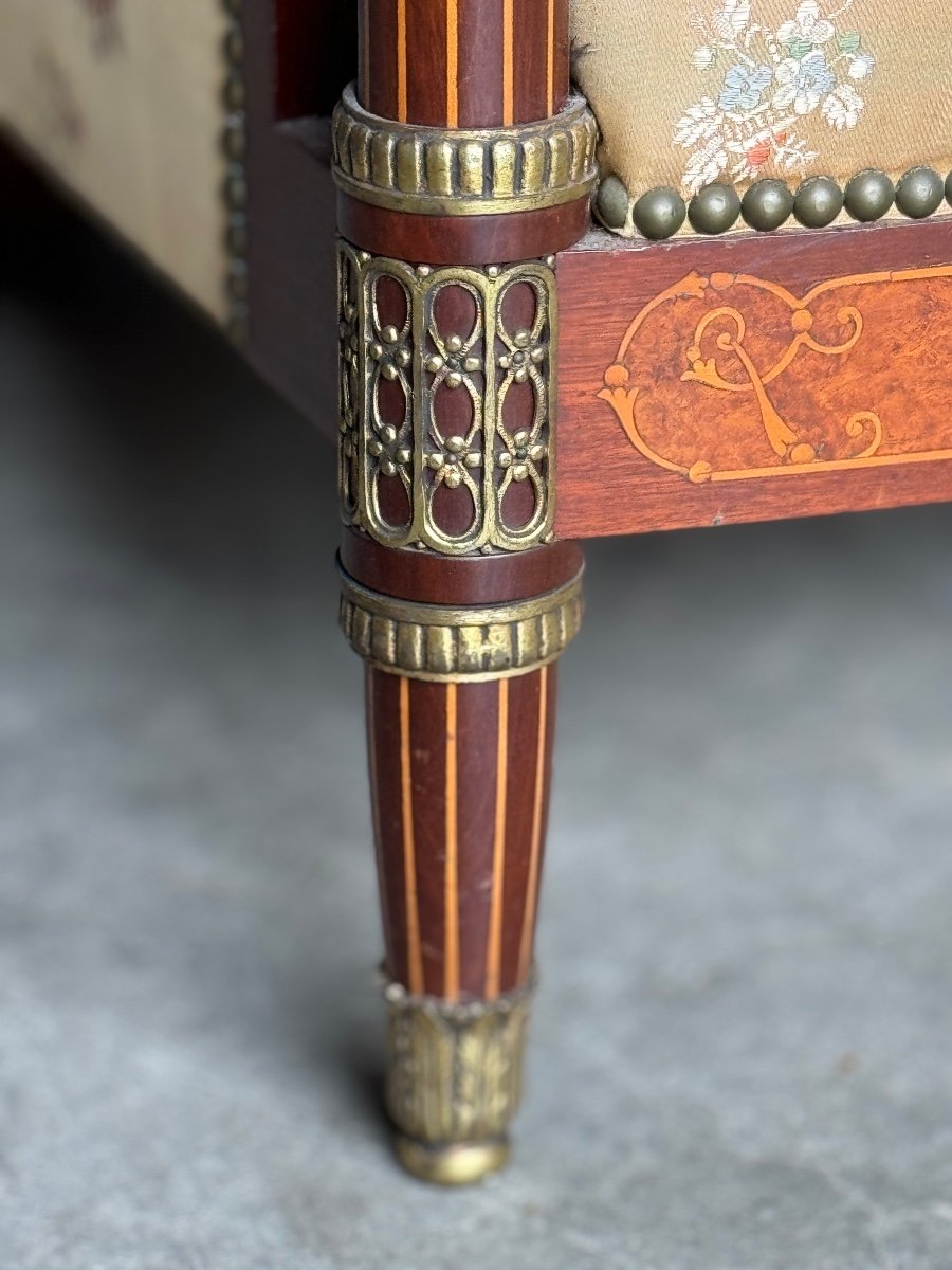 Pair Of Art Deco Marquetry & Bronze Armchairs -photo-3