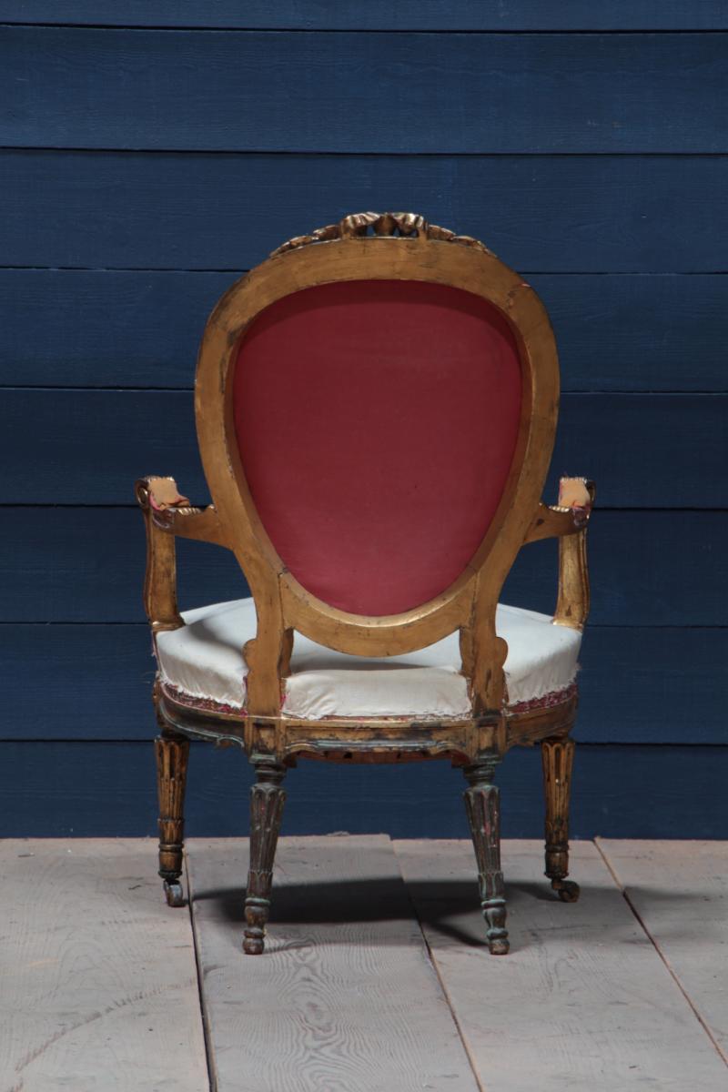 Fauteuil Louis XVI En Bois Doré d'époque Napoleon III-photo-2