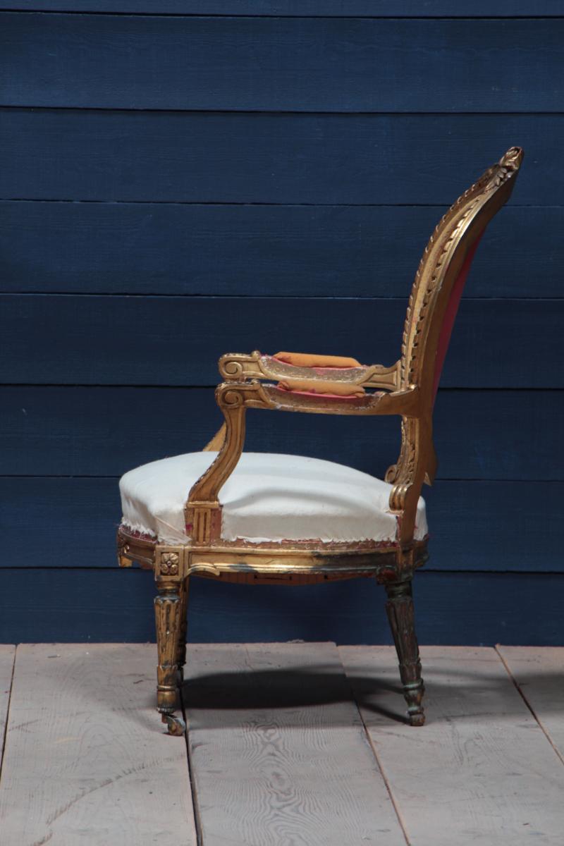 Fauteuil Louis XVI En Bois Doré d'époque Napoleon III-photo-1