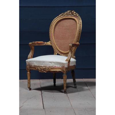 Fauteuil Louis XVI En Bois Doré d'époque Napoleon III