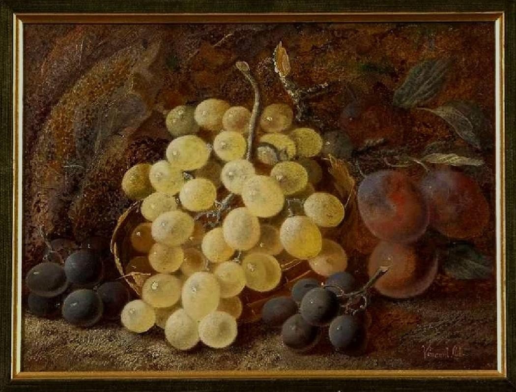 Composition Aux Fruits Sur Fond De Nature. Vincent Clare. HST 30x22 cm