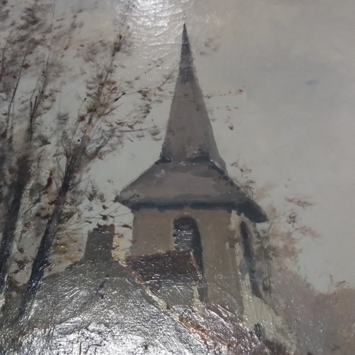 Paysage à L’église-village De Normandie. Eugène Galien Laloue. HST 92 X 73 cm-photo-2