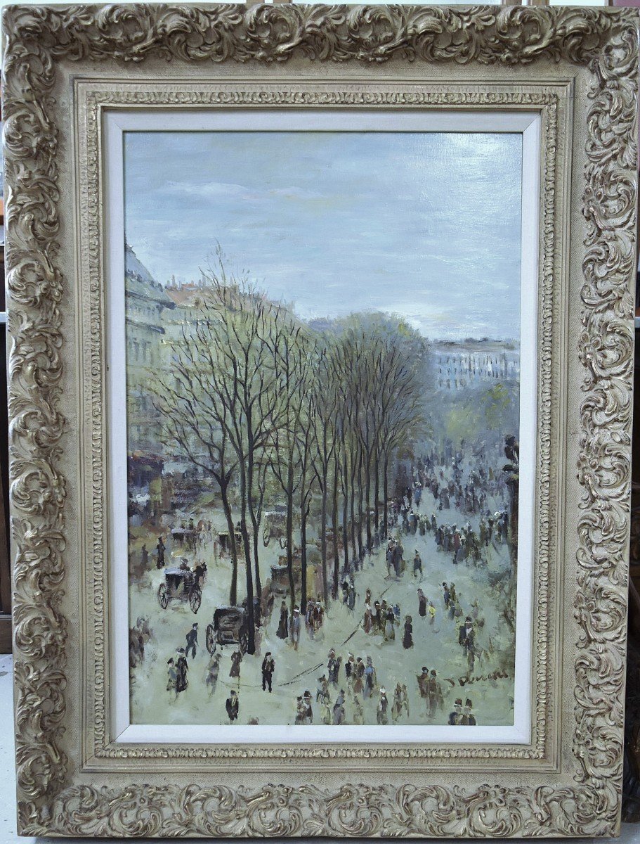 Paris,  ”Vue sur les Boulevards”. (Blvd Des Capucines). Jacques Deveau. HST 122 X 92 cm