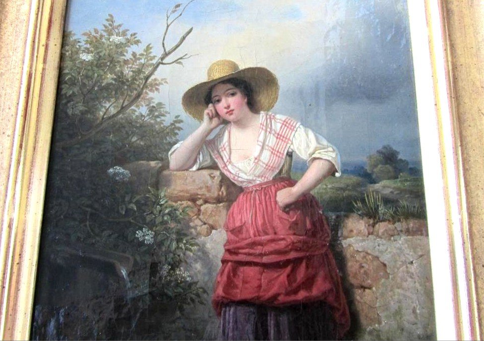 "woman With A Jug" By François Grenier. Oil On Canvas, 20 X 35 Cm.-photo-3