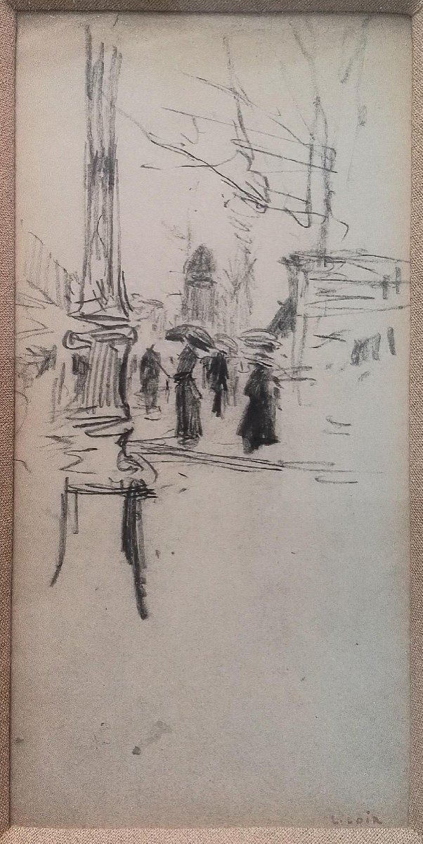 Paris, Elegant On The Boulevard. Luigi Loir. Pencil 14 X 8 Cm