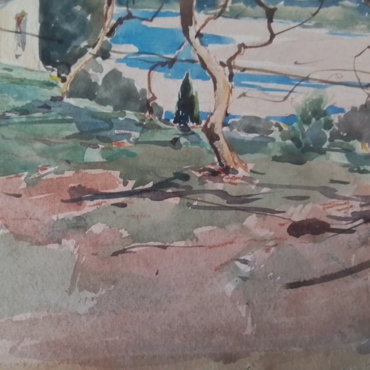 Village de Provence (la Gattière). Paul Émile Lecomte. Aquarelle Sur Carton. 50 X 65 cm-photo-4