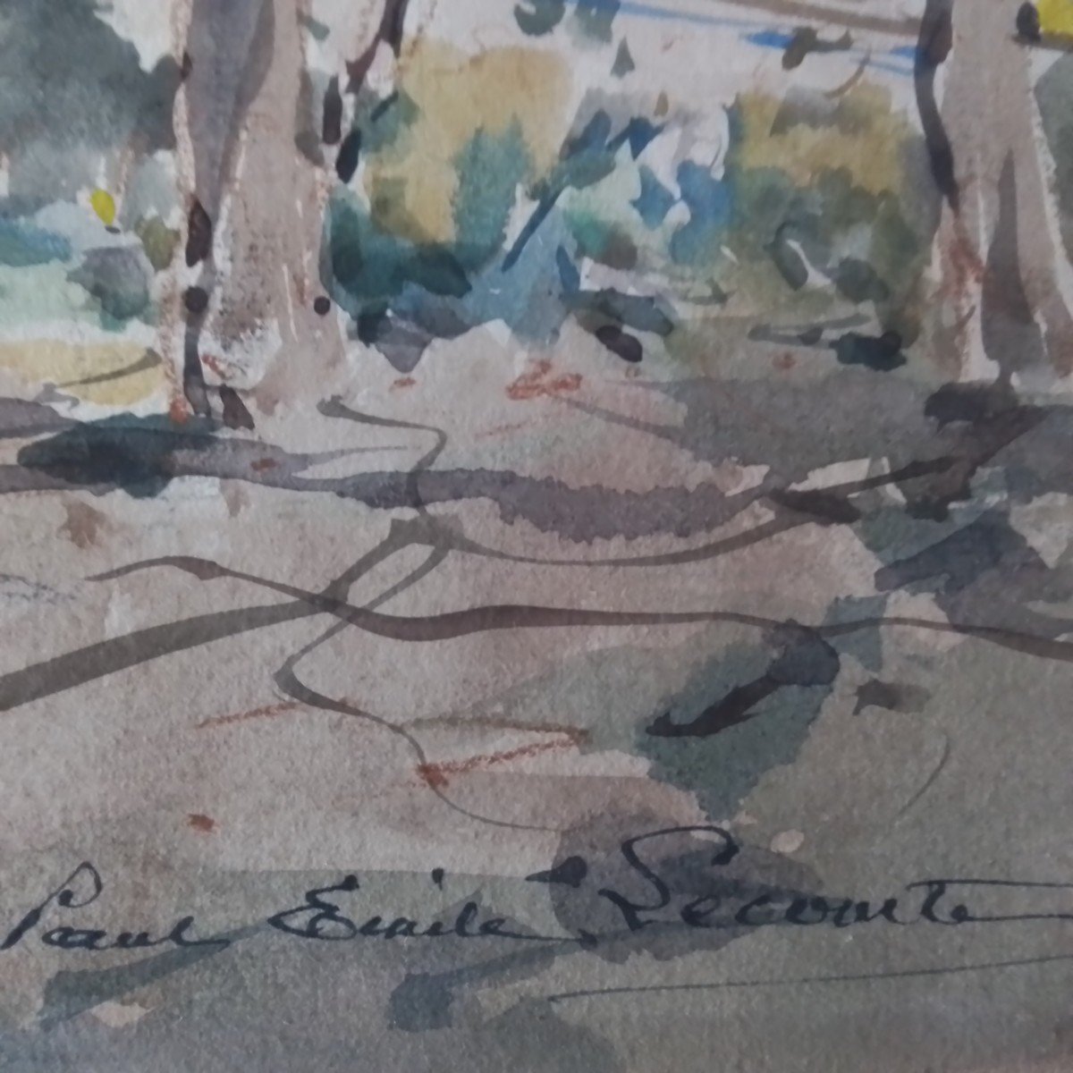 Village de Provence (la Gattière). Paul Émile Lecomte. Aquarelle Sur Carton. 50 X 65 cm-photo-1