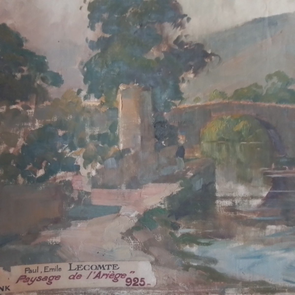 Landscape Of Ariège - Village On The Riverbank. Paul émile Lecomte. Hst 53 X 65 Cm-photo-1