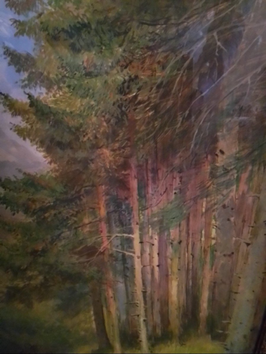 Scène Avec Cavalier Au Loin Dans La Forêt. Edouard Detaille. Gouache Sur Carton 57 X 82.5 cm-photo-2