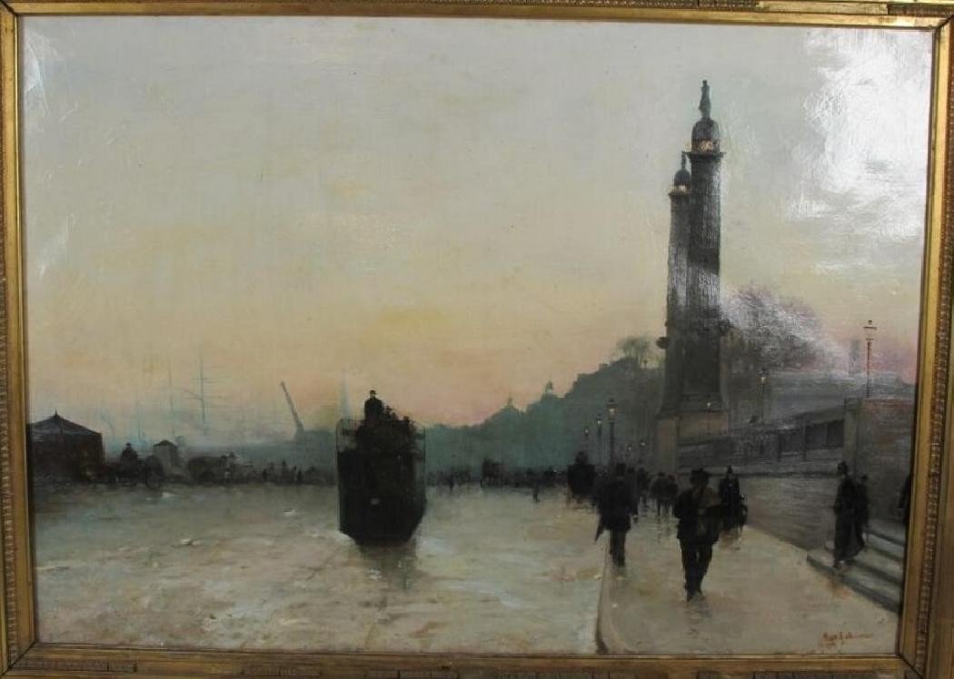 Tramway On The Place Des Quinconces. Quays Of Bordeaux. Alfred Smith. Hst 54 X 75 Cm