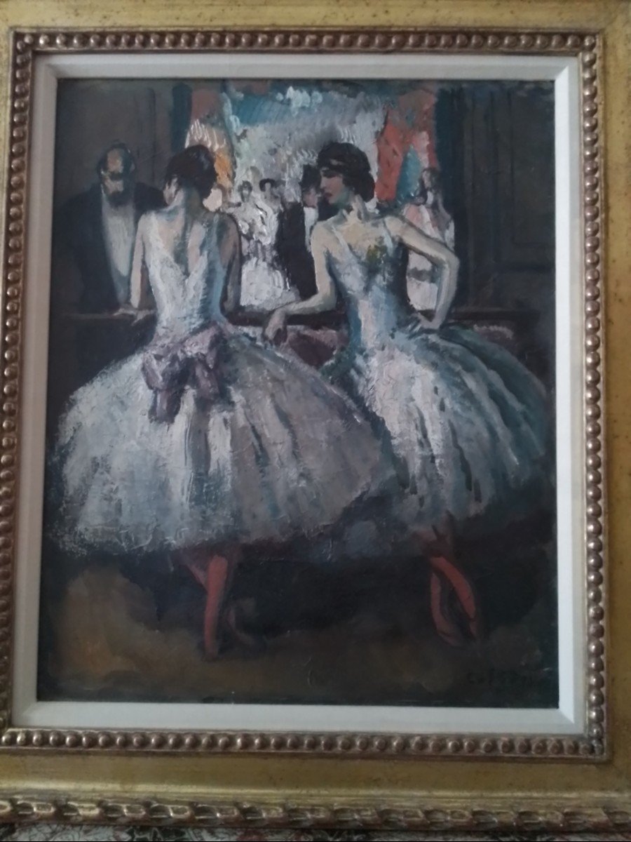 Marcel Cosson. Paris, Scène D’opéra Avec Ballerines. HST 28 x 48 cm-photo-2