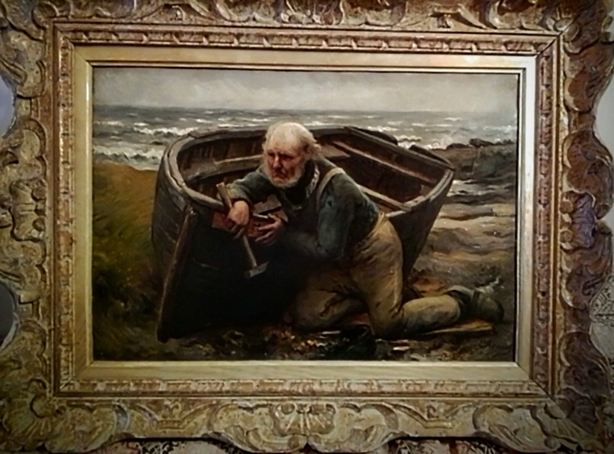 ”Le Dernier Radoub” Sur Une Plage Normande. Emile Renouf. HST 40 X 55 cm-photo-3