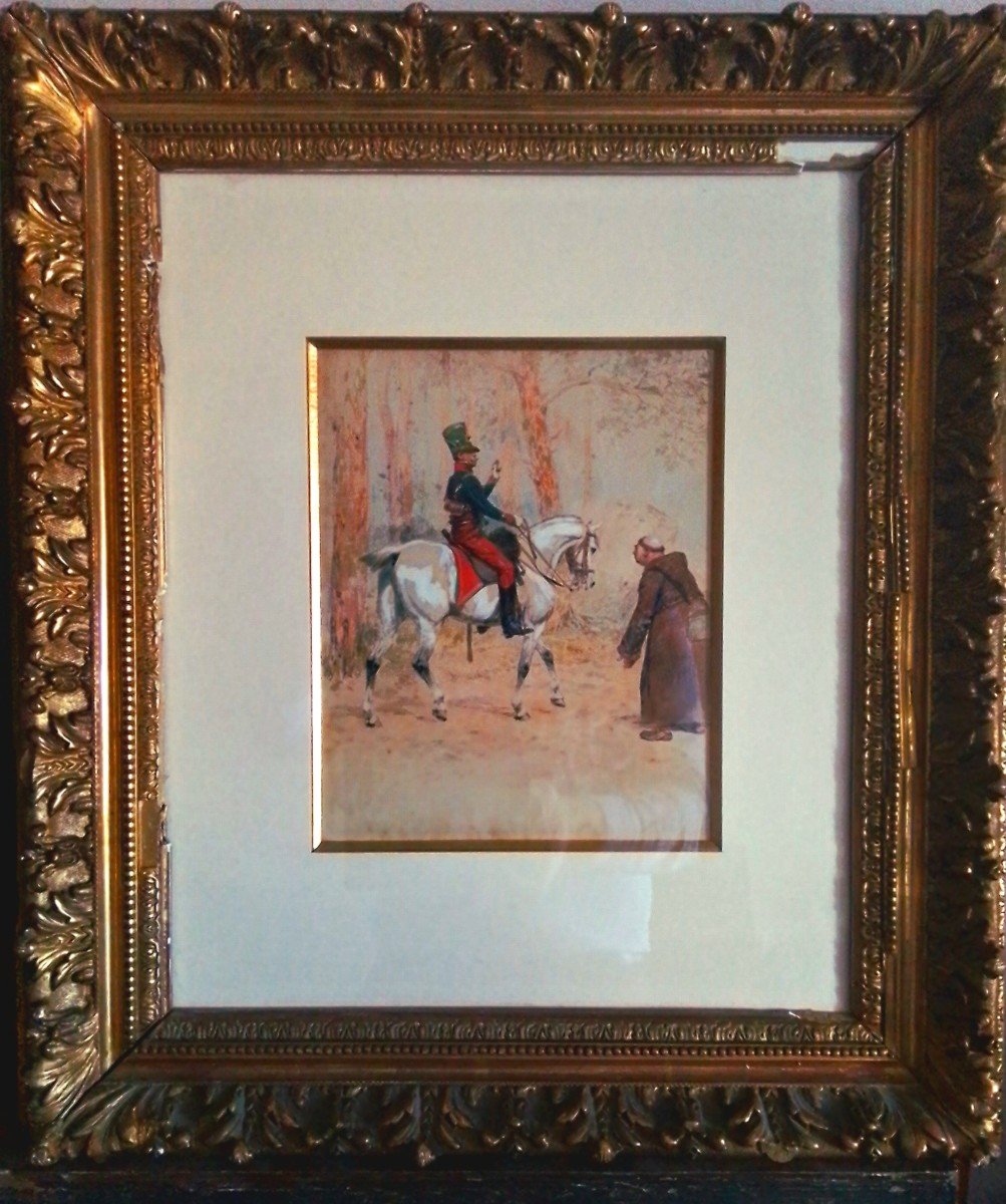 Horse Hunter Of The Imperial Guard Saluting A Brother. Edouard Detaille. Gouache17 X 21.5 Cm-photo-1