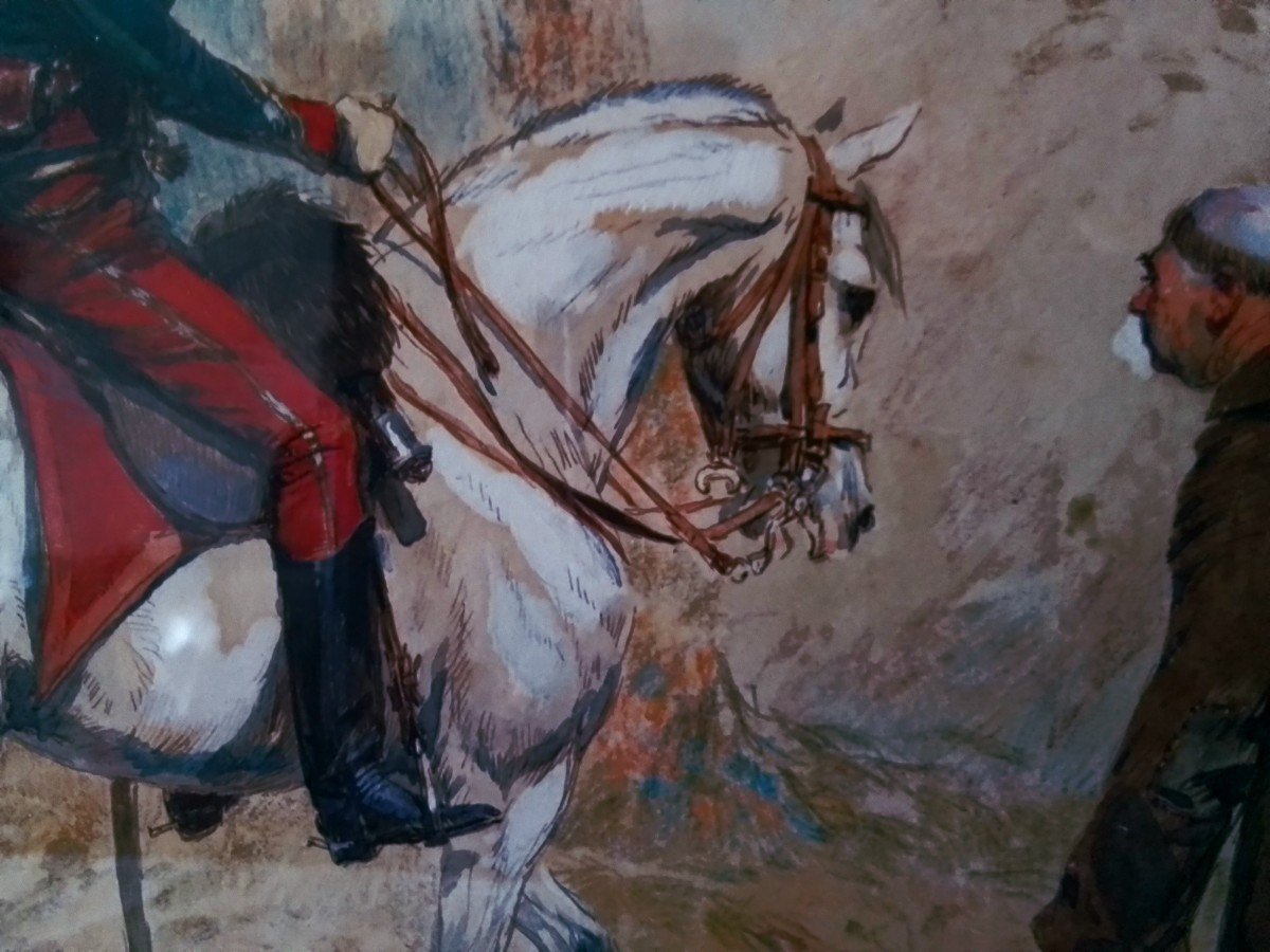 Edouard Detaille 1848+1912 - Horse Hunter Of The Impérial Guard. Wat/temp 17 X 21.5 Cm-photo-3