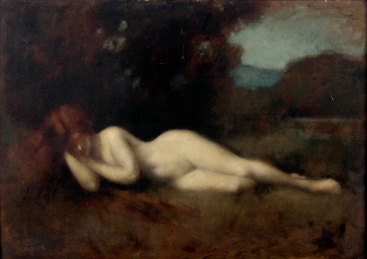 Nymphe endormie, Version Pour Le Salon De 1903 Paris. Jean Jacques Henner. Hsc 78 X 105 Cm-photo-2