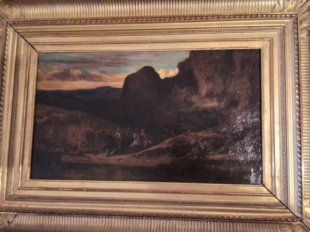 Alexandre Decamps 1803+1860 - Rocky Landscape With Orientalist Troups (attr). O/c 28 X 48 Cm-photo-4