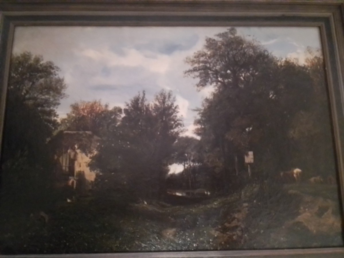 Louis Cabat (1812+1893). Scene  At A Cottage With Swans. O/c 42 X 58 Cm-photo-2