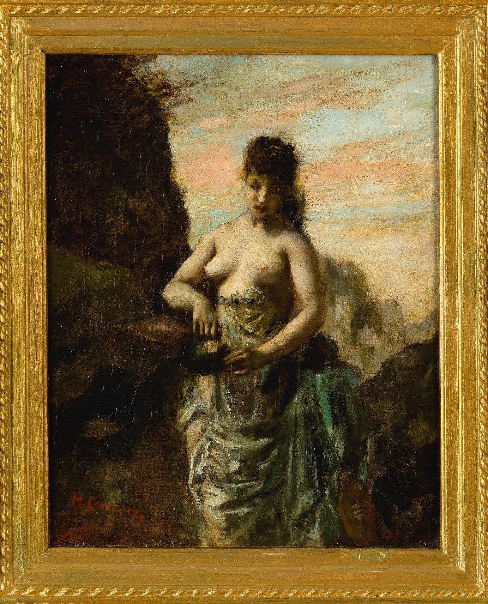 Henry Gervex (1852+1929) Etude De Femme Italienne. Hst. 23 X 34 Cm