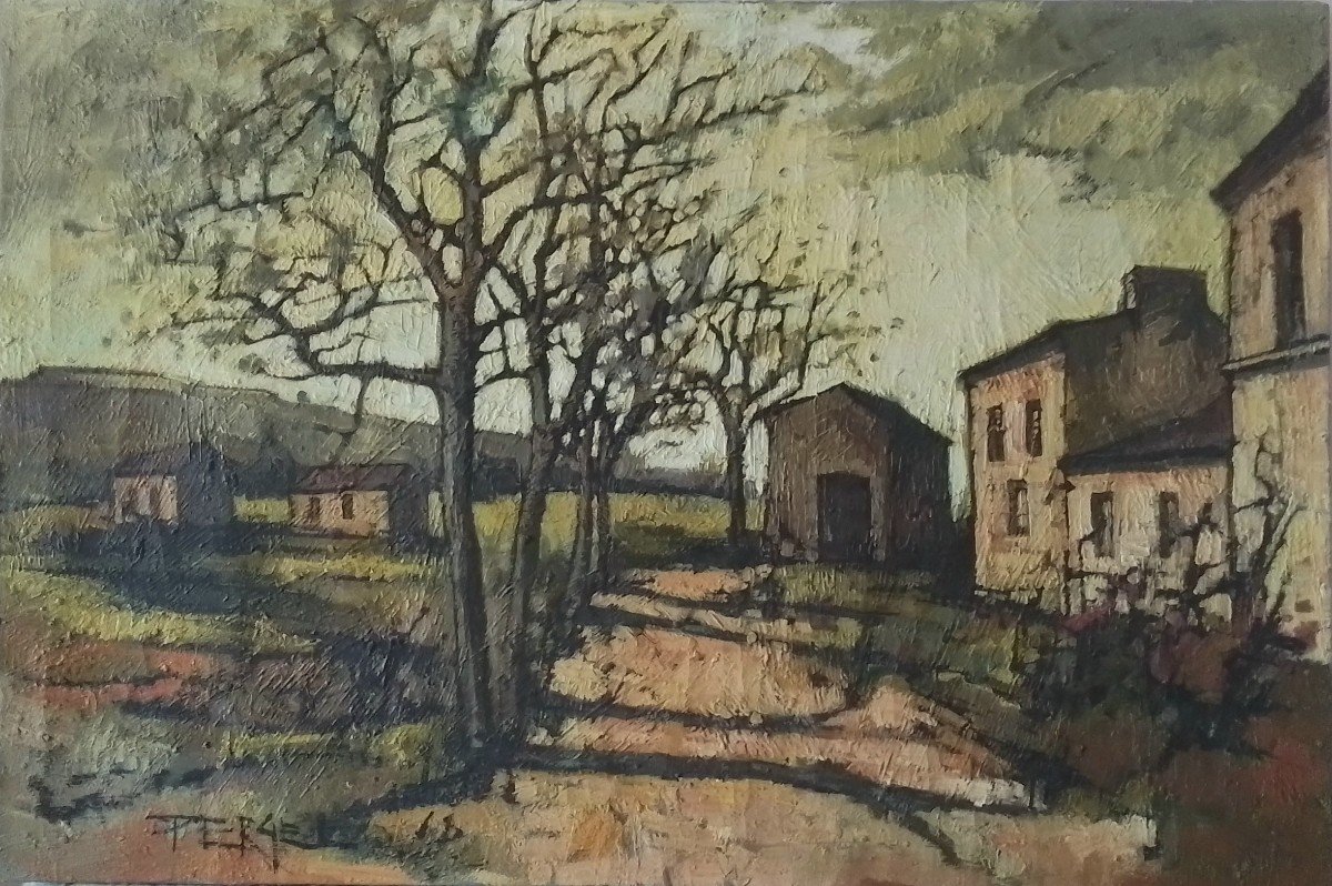 Jacques Pergel (1924+2023) Paysage Avec Maisons. HST. 60 X 91 Cm