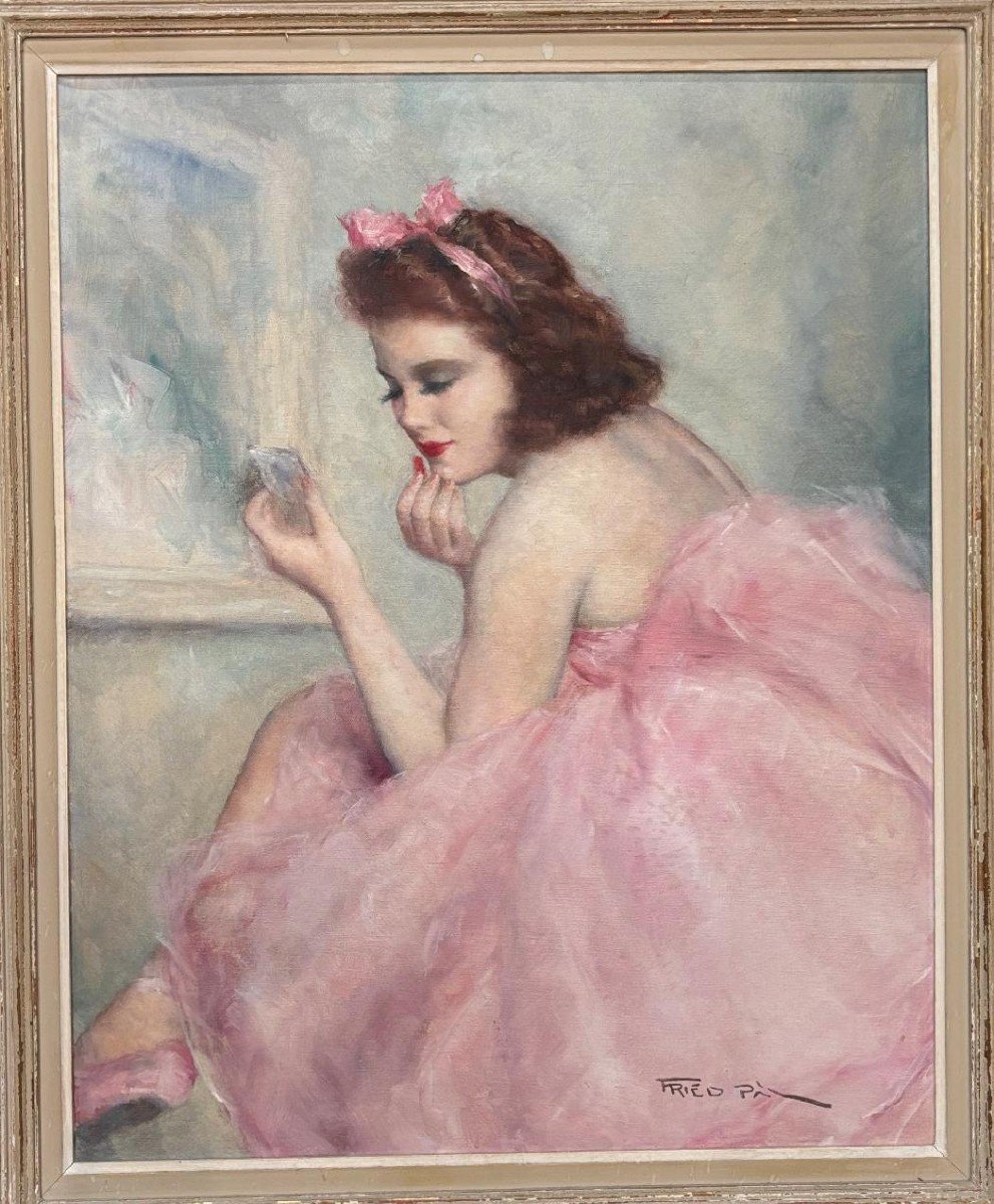 Pal Fried (1893+1976) Ballerina In Pink. O/c 60 X 76 Cm