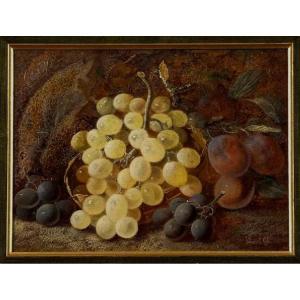 Composition Aux Fruits Sur Fond De Nature. Vincent Clare. HST 30x22 cm