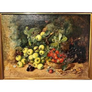 Composition Aux Fruits Sur Fond De Nature. Vincent Clare. HST 66 X 51 cm