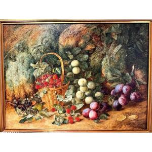 Composition Aux Fruits Sur Fond De Nature. Vincent Clare. Hst 66 X 51 cm