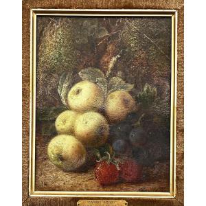 Composition Aux Fruits Sur Fond De Nature. George Clare. Hst 23 x 18 cm