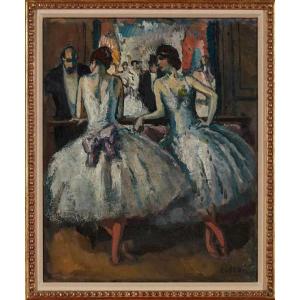 Paris, Scène D’opéra Avec Ballerines. Marcel Cosson. HST 28 x 48 cm