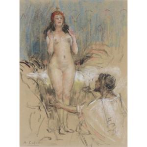 Femme Nue Au Harem.  Antoine Calbet, Pastel 23 X 31 cm