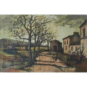 Jacques Pergel (1924+2023) Landscape With Houses. Hst. 60 X 91 Cm