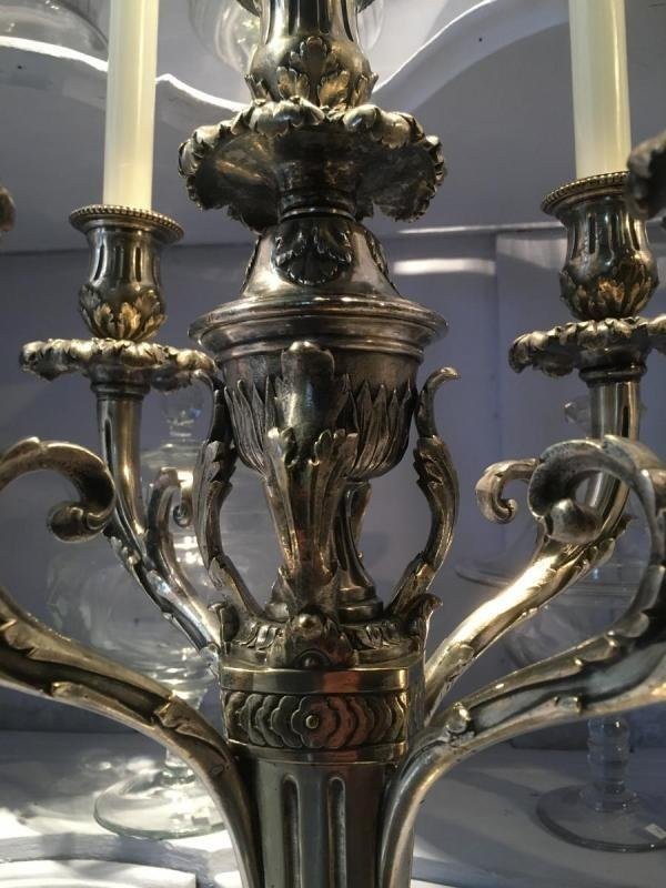 Paire De Candélabres Louis XVI En Bronze Argenté 19ème.-photo-2