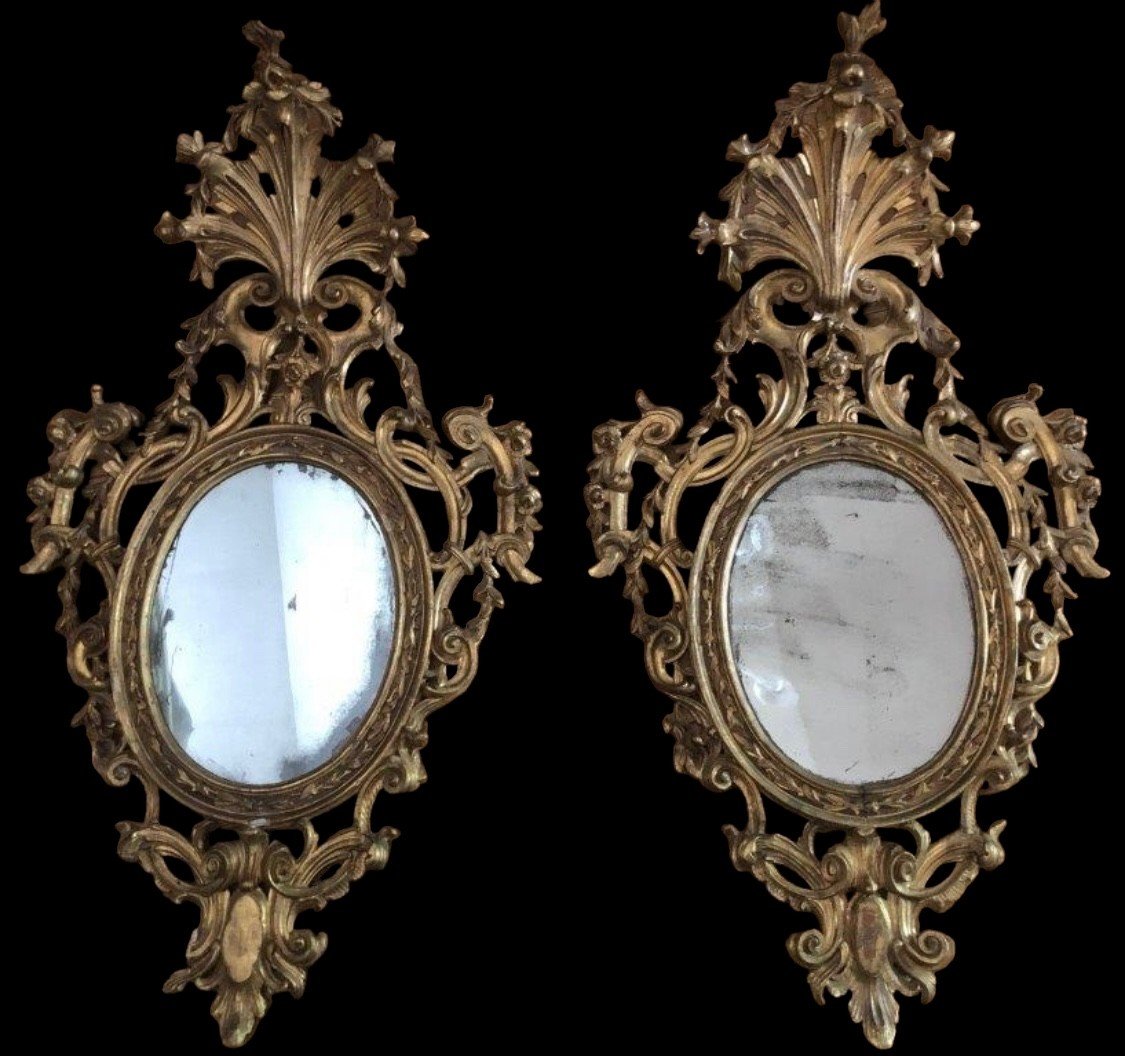 Exceptional Set Of 4 Castle Mirrors In Gilded Wood 18thc.