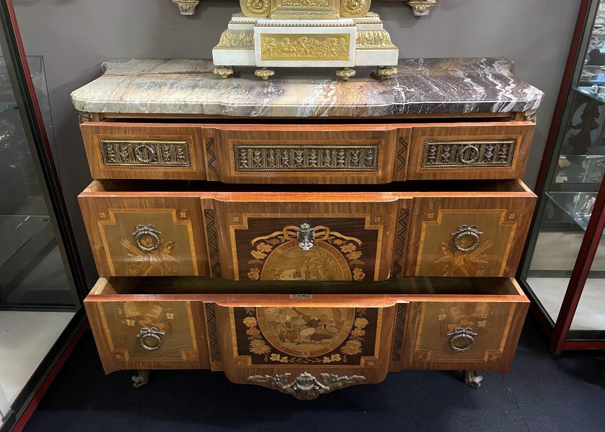 Beautiful Marquetry Commode In Rosewood Louis XVI Style 1900-photo-7