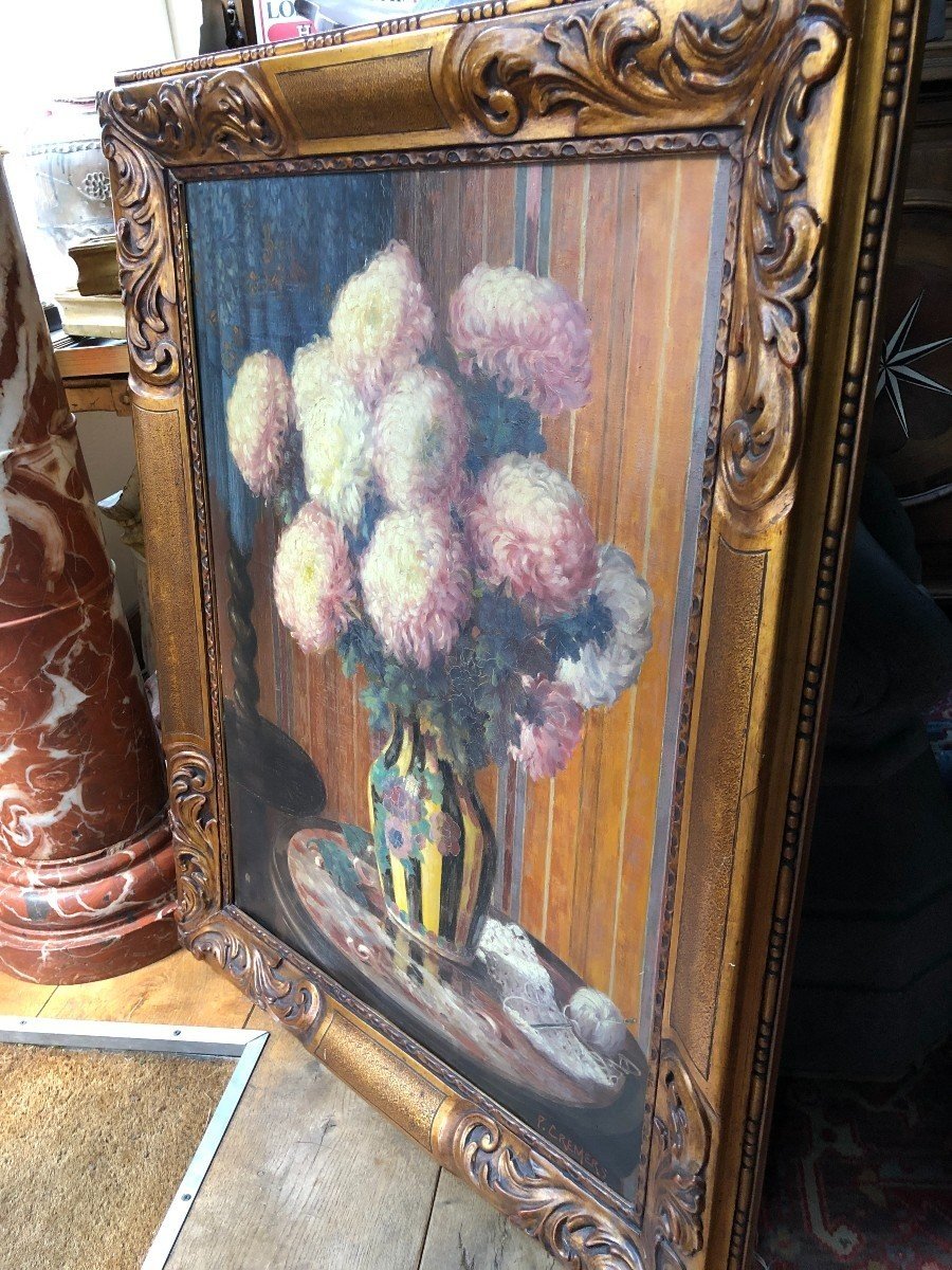 Decorative Painting "flowers In A Vase" Oil On Canvas 1920-1930.-photo-6