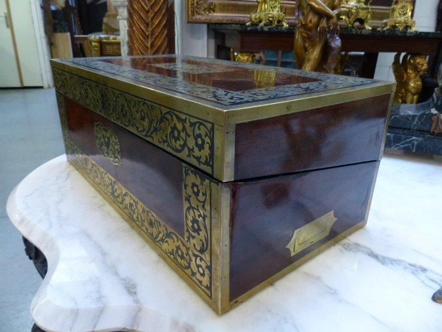 Large Writing Desk In  Copper Marquetry 19th Century.-photo-3