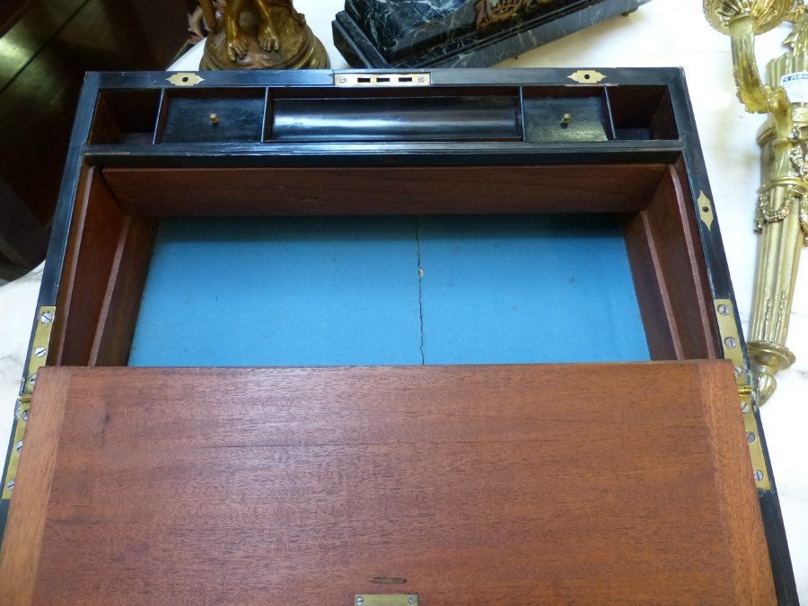 Large Writing Desk In  Copper Marquetry 19th Century.-photo-3