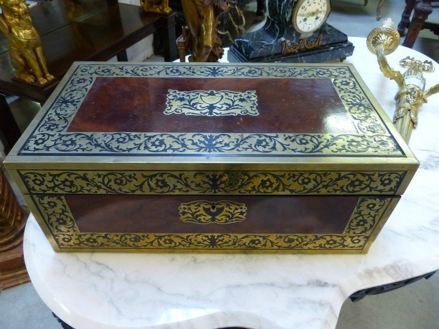 Large Writing Desk In  Copper Marquetry 19th Century.-photo-6