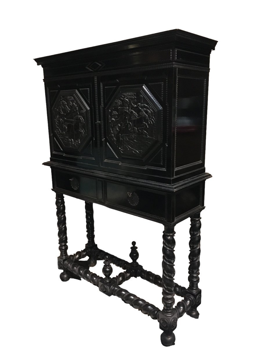 Cabinet With Carved Panels In Ebony 17th /19th Century-photo-2