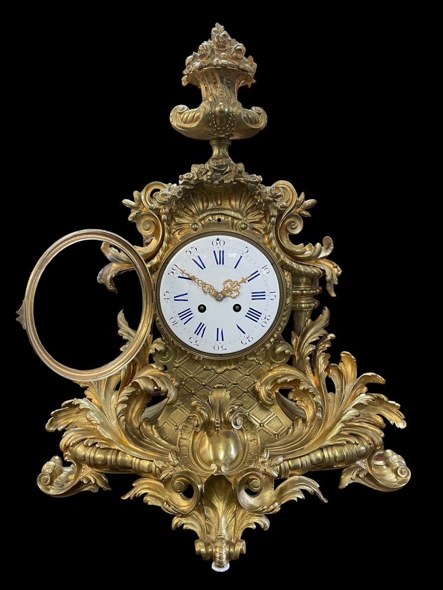 Large French Clock With Floral Decor In Gilt Bronze 19thc.-photo-6