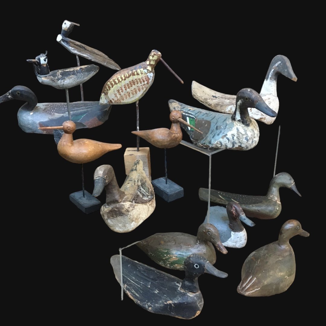 Wooden Birds 14 Pieces 19th Century