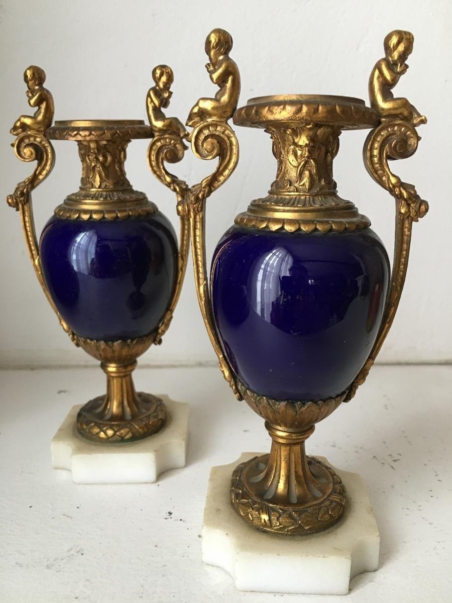 Pair Of Sèvres Porcelain Miniature Vases With Bronze Decorations 19thc.-photo-2