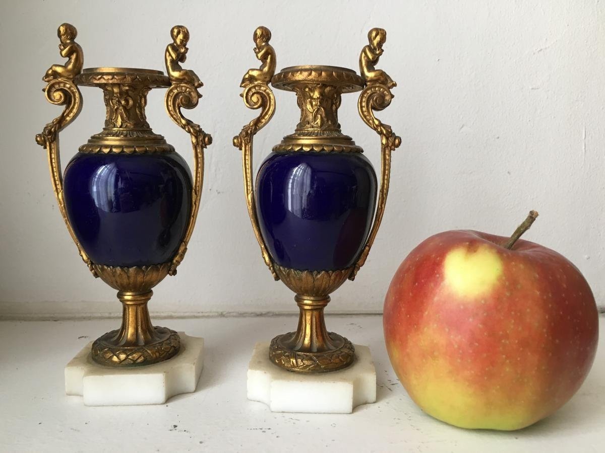 Pair Of Sèvres Porcelain Miniature Vases With Bronze Decorations 19thc.-photo-3