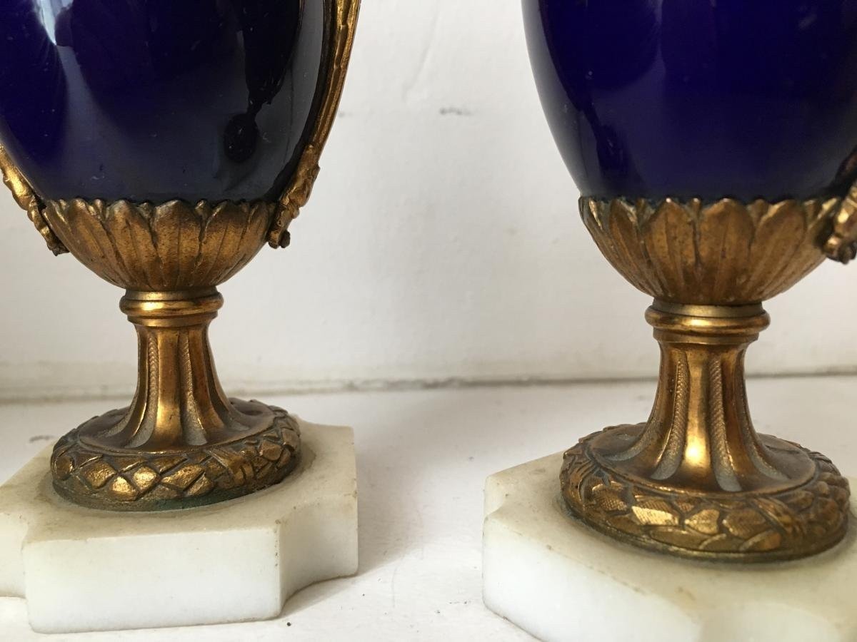 Pair Of Sèvres Porcelain Miniature Vases With Bronze Decorations 19thc.-photo-2