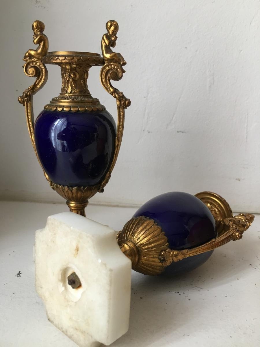 Pair Of Sèvres Porcelain Miniature Vases With Bronze Decorations 19thc.-photo-3