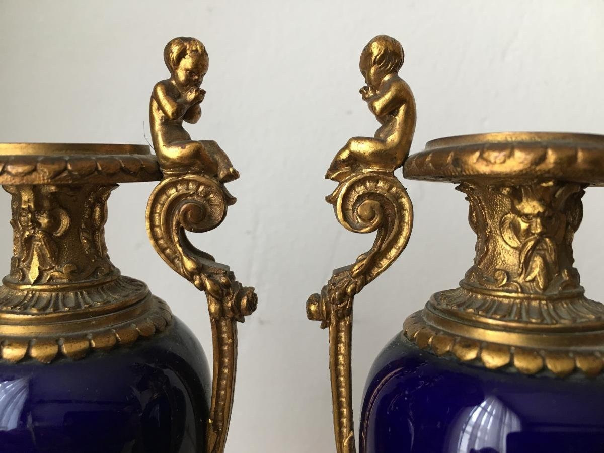 Pair Of Sèvres Porcelain Miniature Vases With Bronze Decorations 19thc.-photo-5