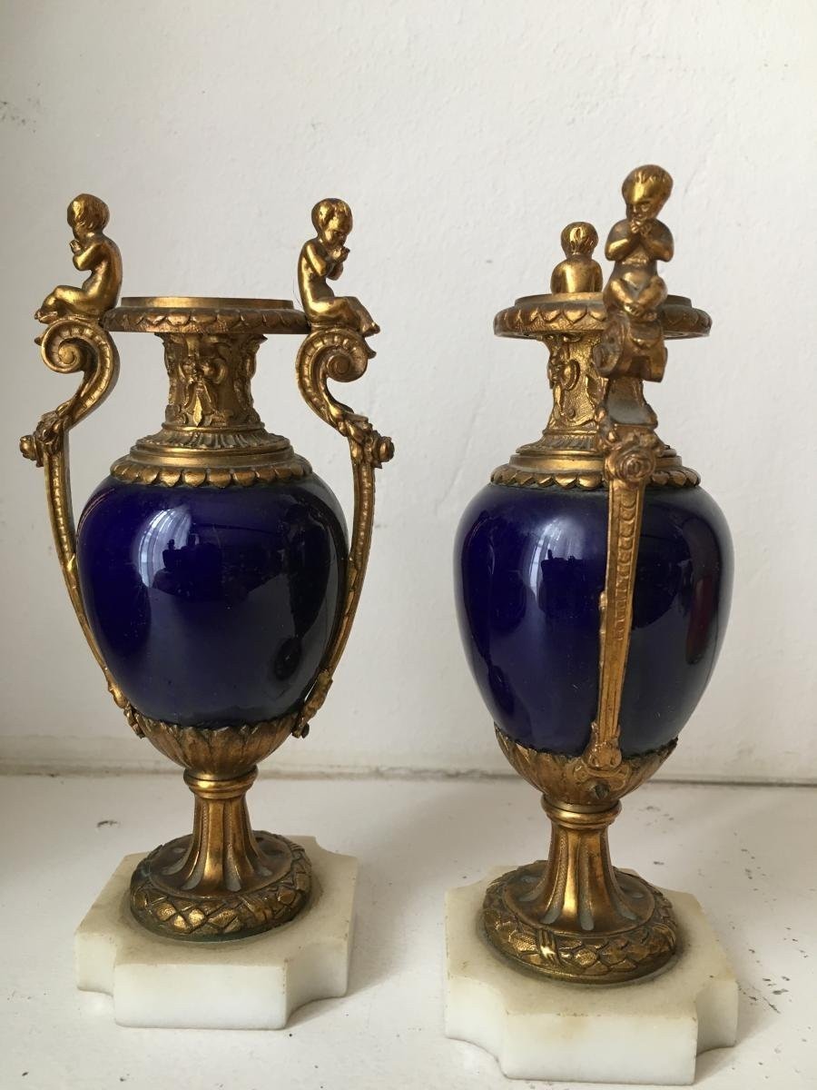 Pair Of Sèvres Porcelain Miniature Vases With Bronze Decorations 19thc.-photo-6